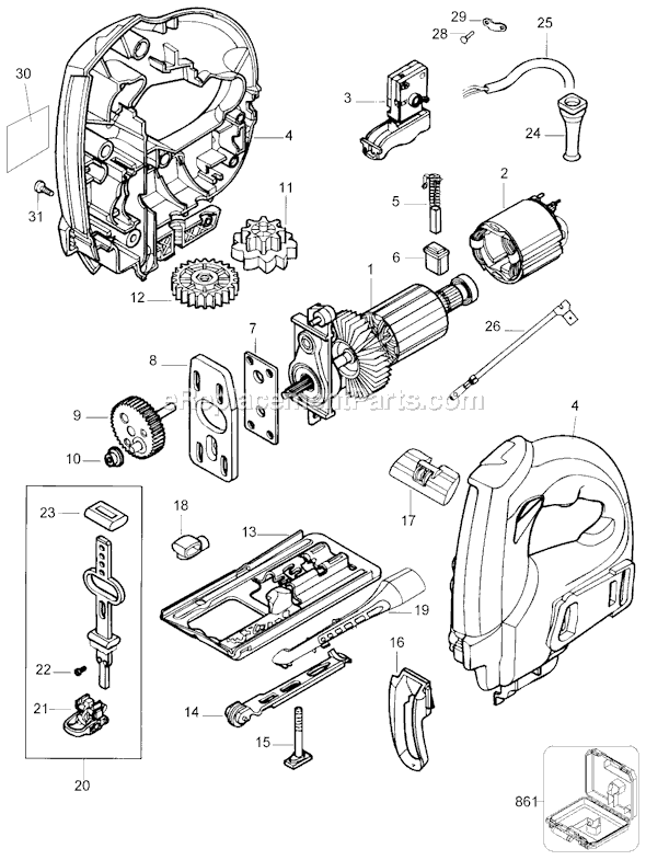 Page A Diagram and Parts List for JS500 Type 2 Black and Decker Jig Saw